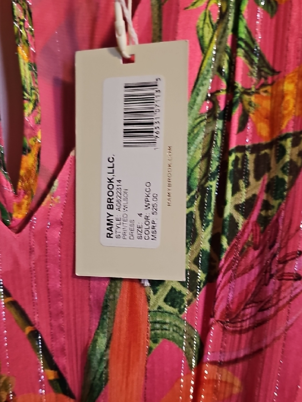 Ramy Brook Pink Tropical Print V-Neck Tiered Mini Dress - Picture 4 of 4